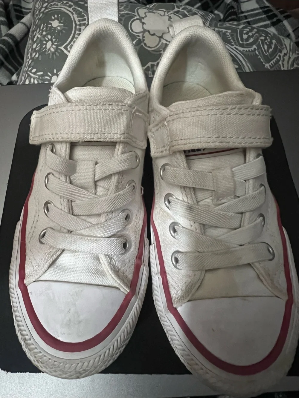 Kids Converse White Canvas Sneakers with Red Trim